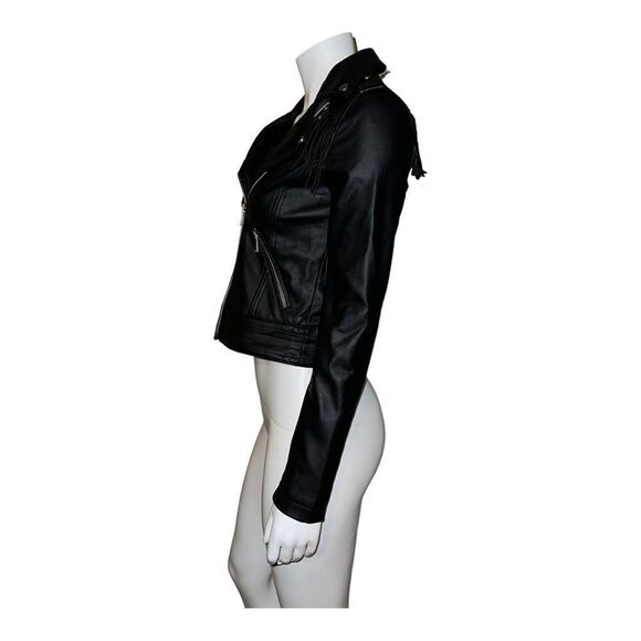 CoffeeShop Juniors Faux-Leather Fringe Moto Jacket Black Small New - Picture 5 of 9
